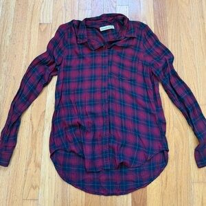 Abercrombie & Fitch Red and Navy Plaid Button-Up Shirt